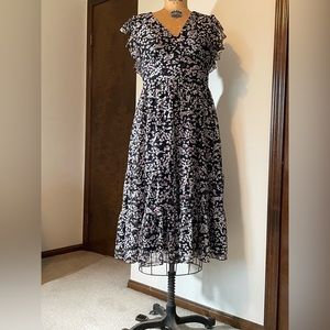 Banana Republic Black Floral Midi Dress.